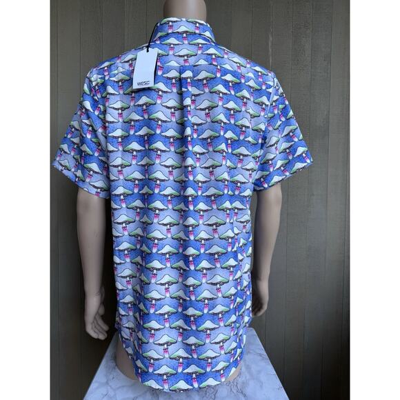NWT WESC AOP Shroomspiracy Men's Button Front Casual Shirt M SHROOMS TRIPPY - Picture 2 of 8